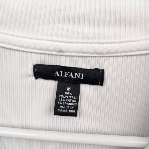 Alfani Womens White Quarter Zip Tunic Top Medium Ribbed Long Sleeve Minimalist - Picture 4 of 7